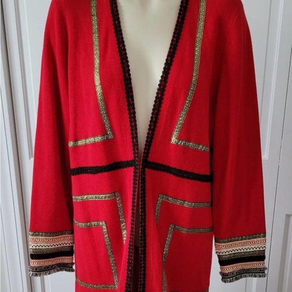 Chico’s 3 Cherry Red Reba Embellished Duster Cardigan XL - Picture 9 of 10